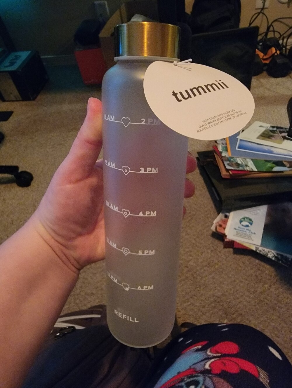 TUMMII Frosted Glass Water Bottle with Gold Cap
